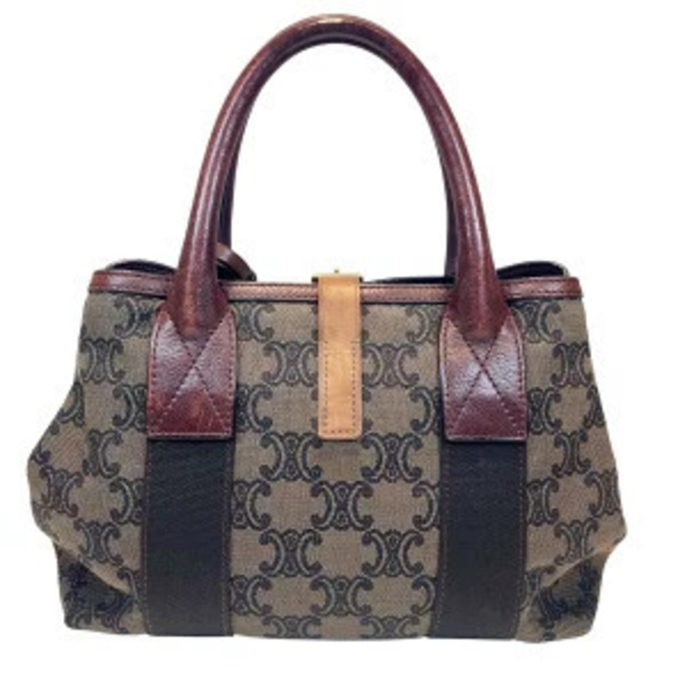 Celine tote leather canvas bag Macadam Brown